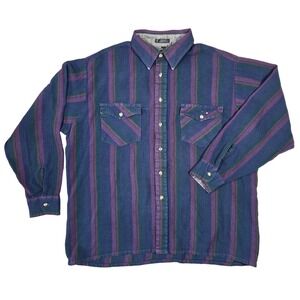 Vintage Winterweights by Van Heusen Mens XL Striped Button Down‎ Shirt Western